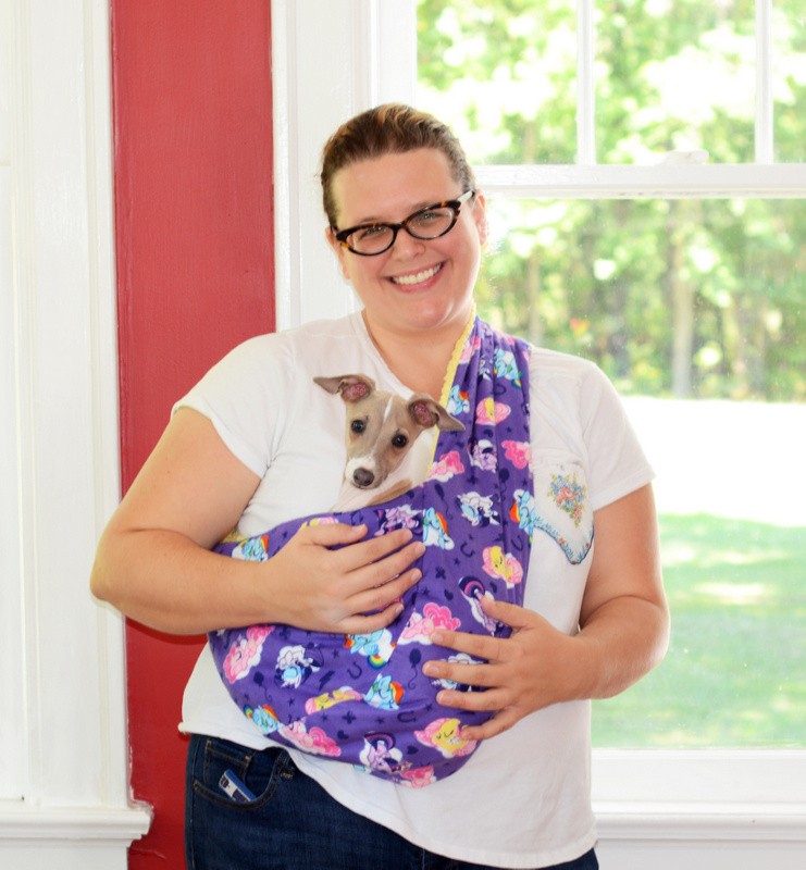 Close-up of colorful flannel fabric with pony print, perfect for a DIY pet sling outer layer