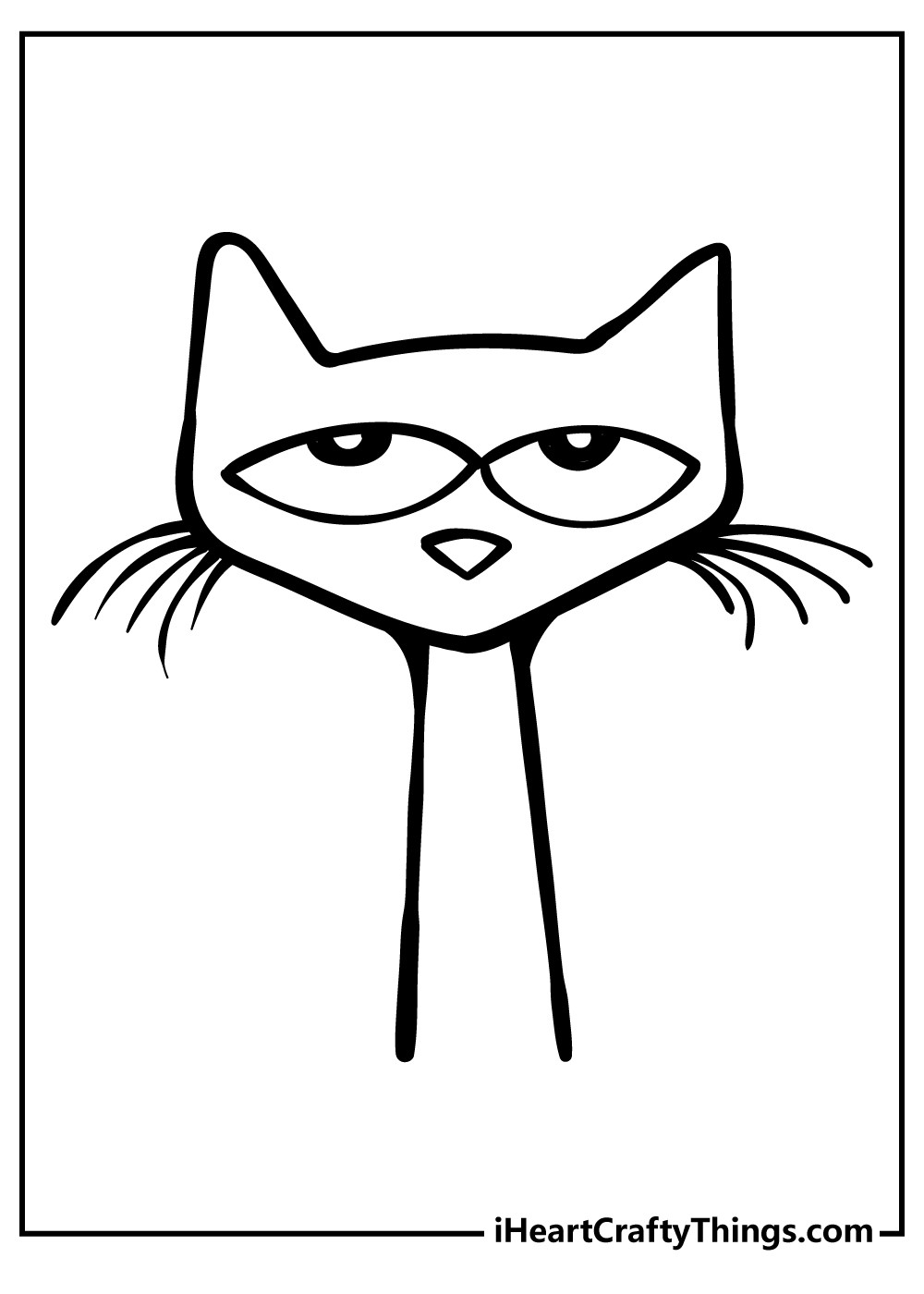 Close-up Pete the Cat coloring page, inviting creative color choices