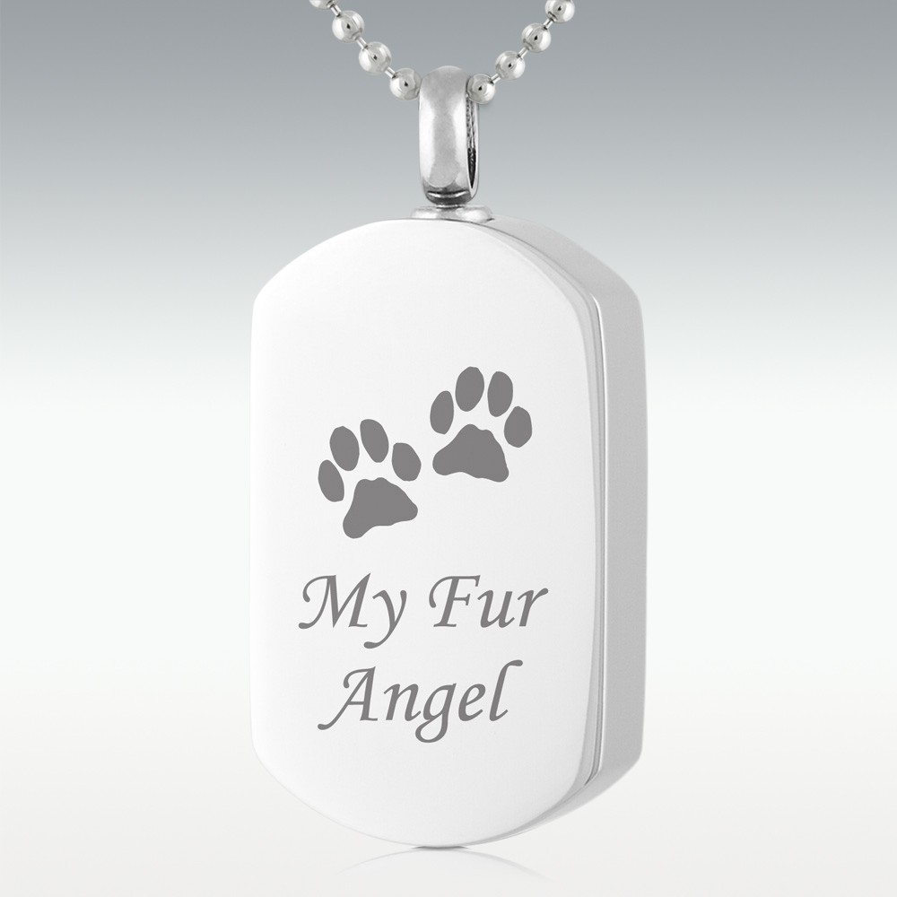 Paws Fur Angel cremation jewelry pendant, a beautiful keepsake for pet ashes available at pet crematoriums near you.