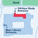 Map showing the location of the 24-hour study room at Peter J Shields Library