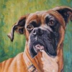 A vibrant painting of a dog, showcasing pet memorial art.