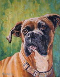 A vibrant painting of a dog, showcasing pet memorial art.