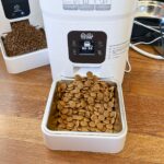 One of the automatic pet feeders we tested for this guide, shown full of dog kibble.