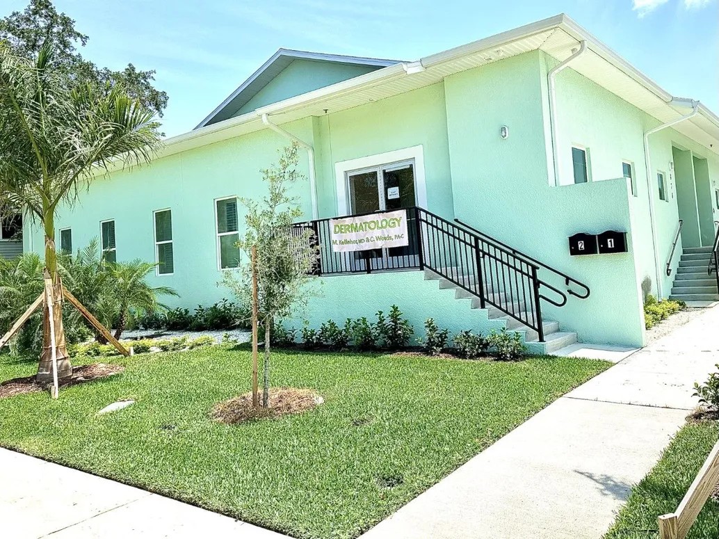 Modern building exterior of Florida Dermatology and Skin Cancer Specialists in St. Pete