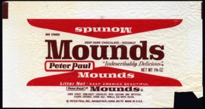 Vintage Peter Paul Mounds candy bar wrapper from the 1970s