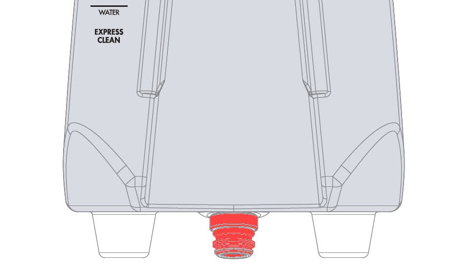 Close-up of the red valve on the clean water tank of a Bissell ProHeat 2X Revolution Pet Pro, checking for proper function