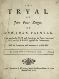 Cover page of The Tryal of John Peter Zenger