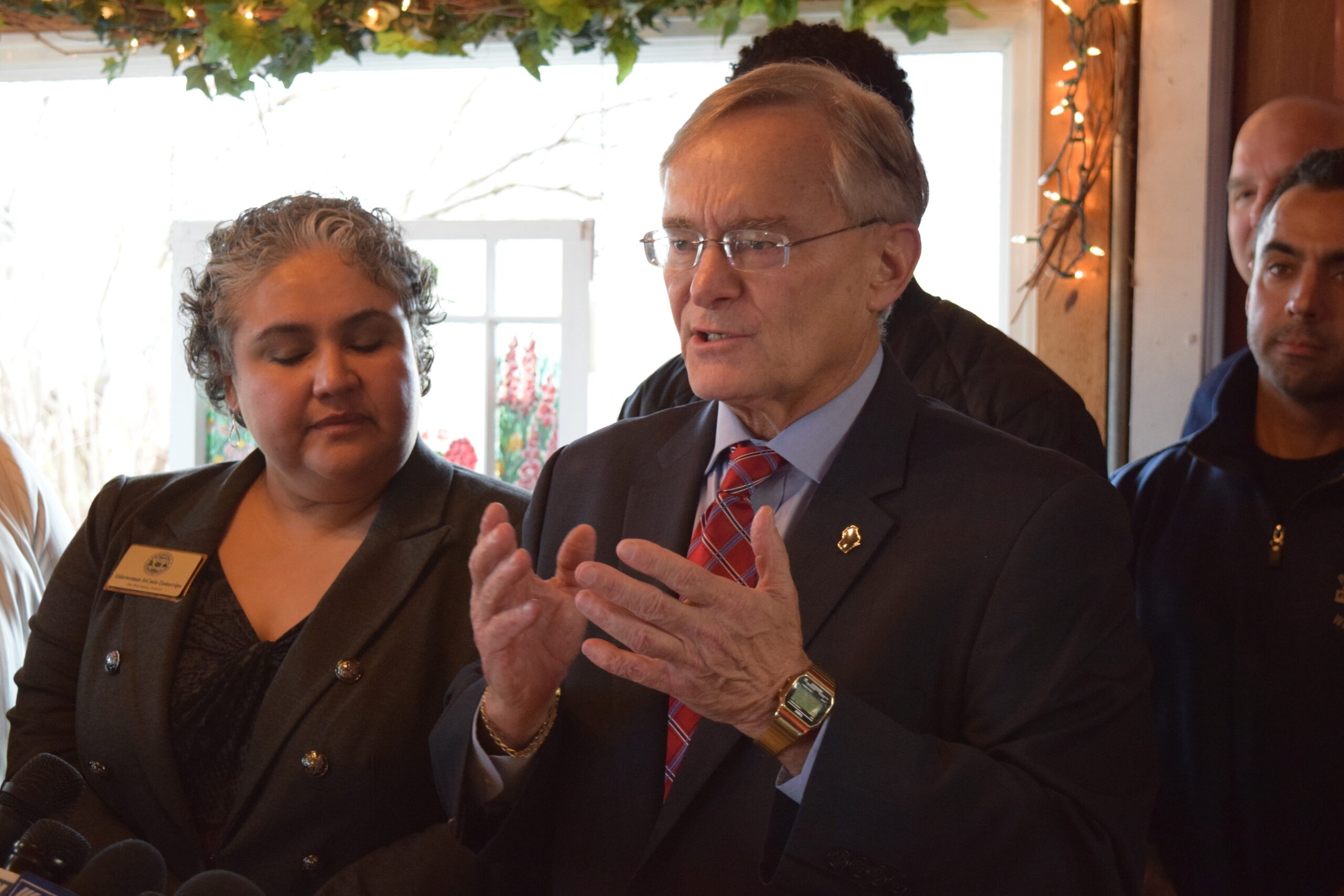 Peter Barca speaks at a press conference at Apple Holler in Sturtevant, WI on Thursday, April 18, 2024