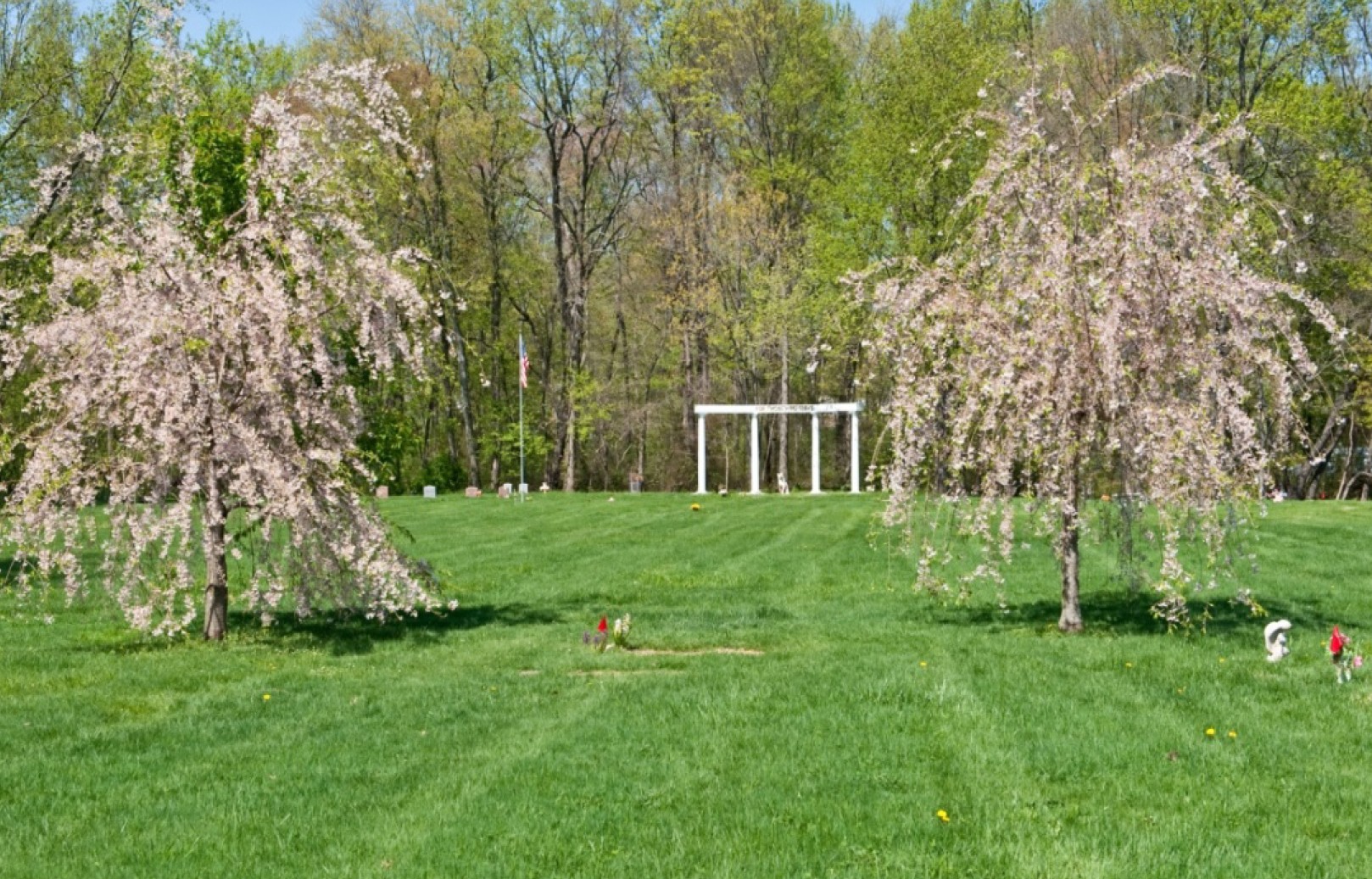 Tranquil garden pathway at Pet Meadow pet cemetery