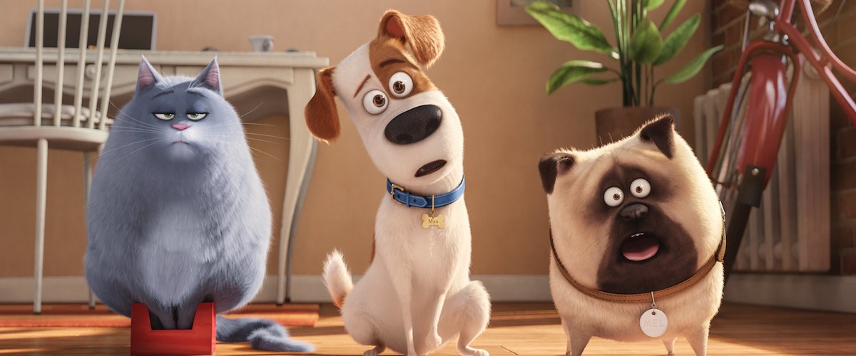 The Secret Life of Pets movie poster featuring Max, Duke, Gidget, and Snowball, showcasing the main characters of this animated pet adventure