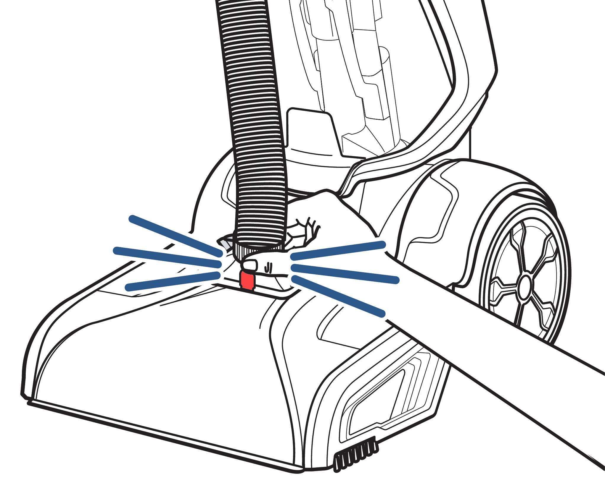 Attaching the hose to the Bissell ProHeat 2X Revolution Pet Pro foot, ensuring correct clip orientation