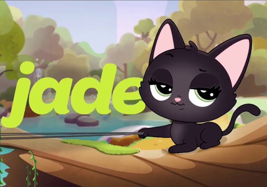 Jade Katkin with a playful expression, a star of the Littlest Pet Shop show