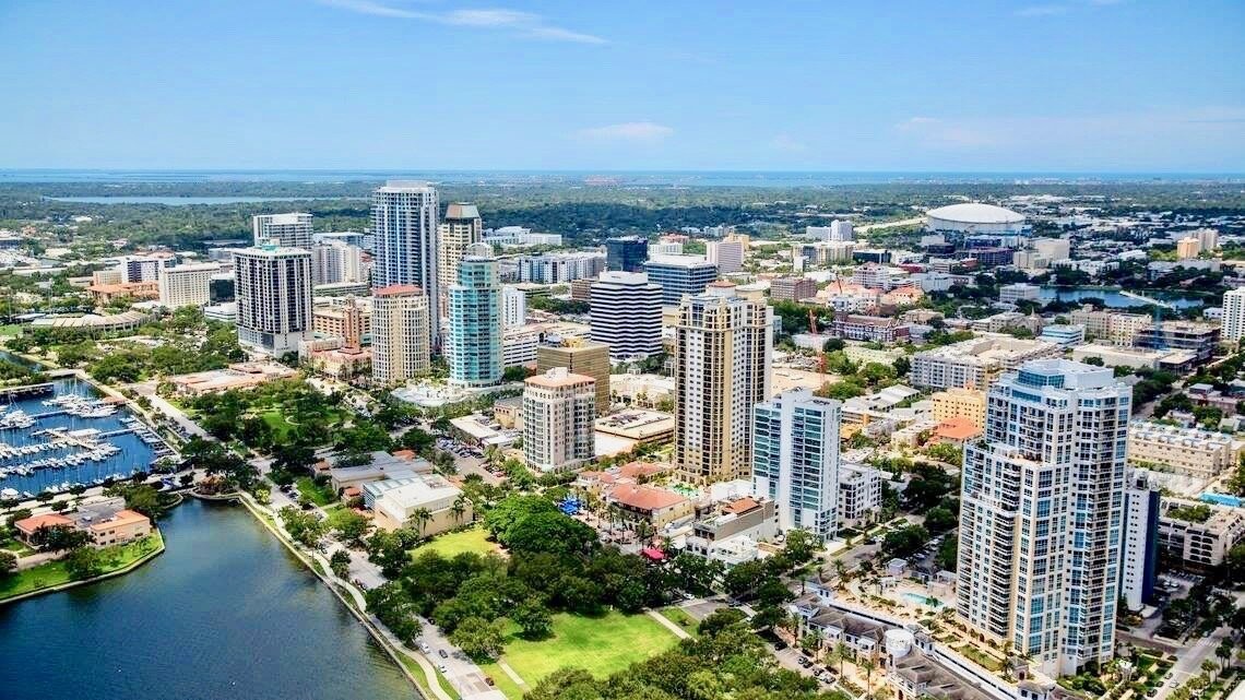 Aerial view of downtown St. Pete skyline