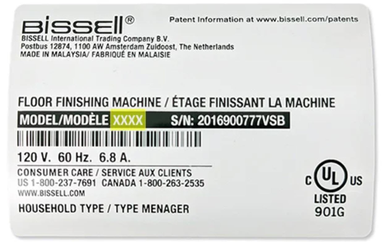 Bissell ProHeat 2X Revolution Pet Pro Model Number Example