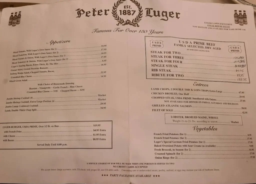 Order Peter Luger Menu Items USA