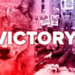 PETA banner celebrating Canada Goose fur-free commitment, highlighting global activist efforts