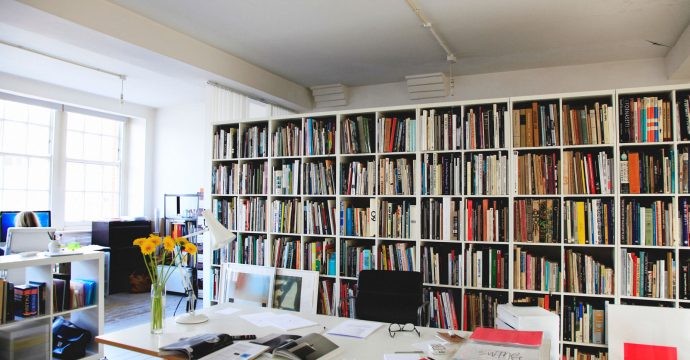 Peter Saville in his studio