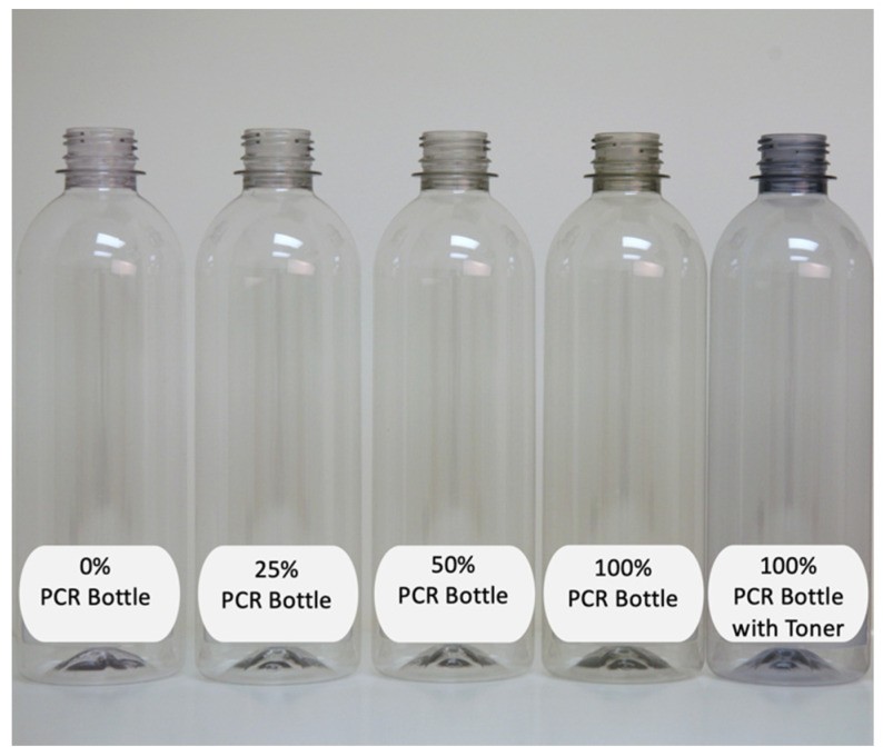 Impact on color with increasing PCR level (image courtesy of Amcor).