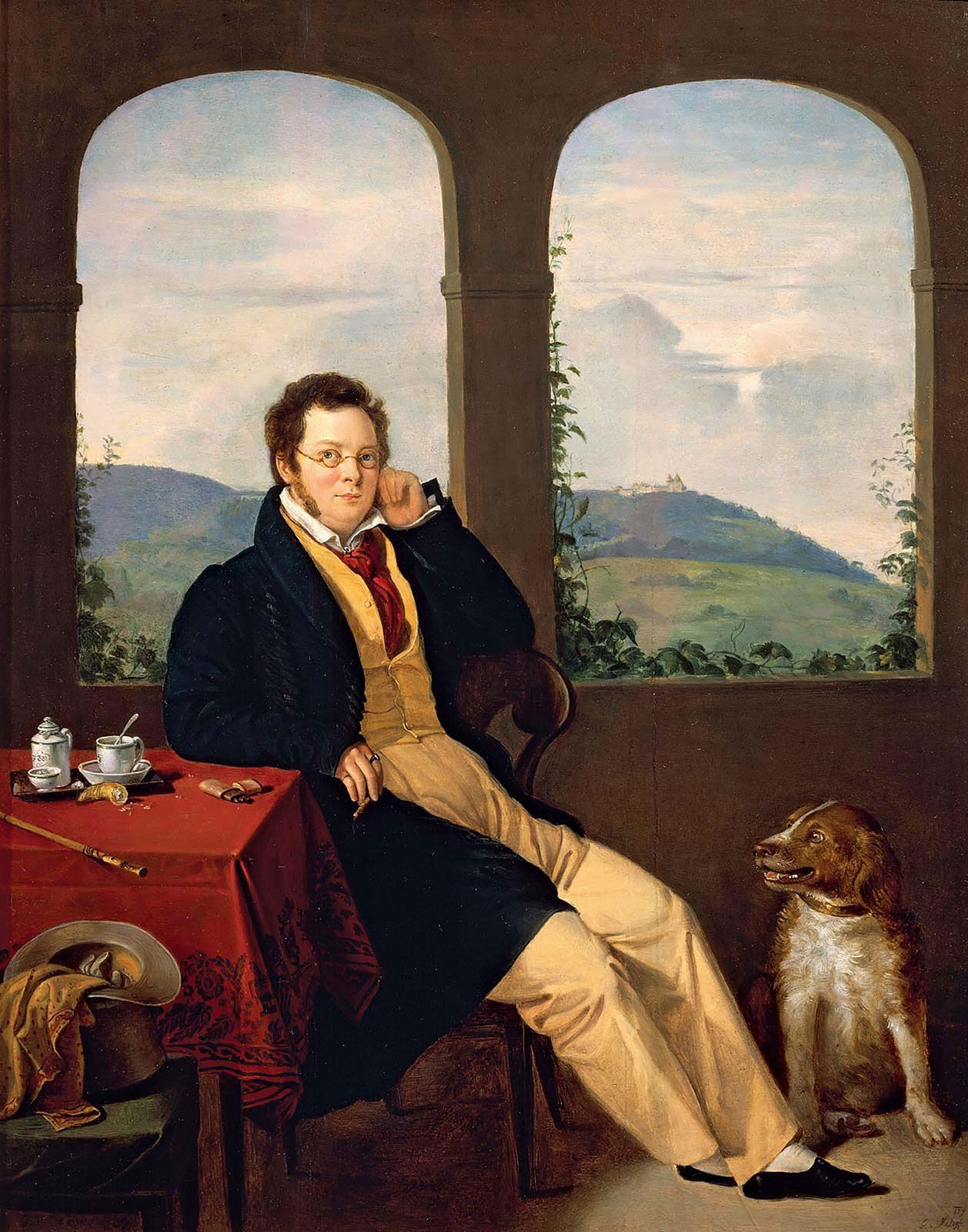 Franz Peter Schubert, painted portrait by Gábor Melegh in 1827. This artwork of the famous Austrian composer, a key figure in Romantic music, is housed in the Hungarian National Gallery in Budapest.