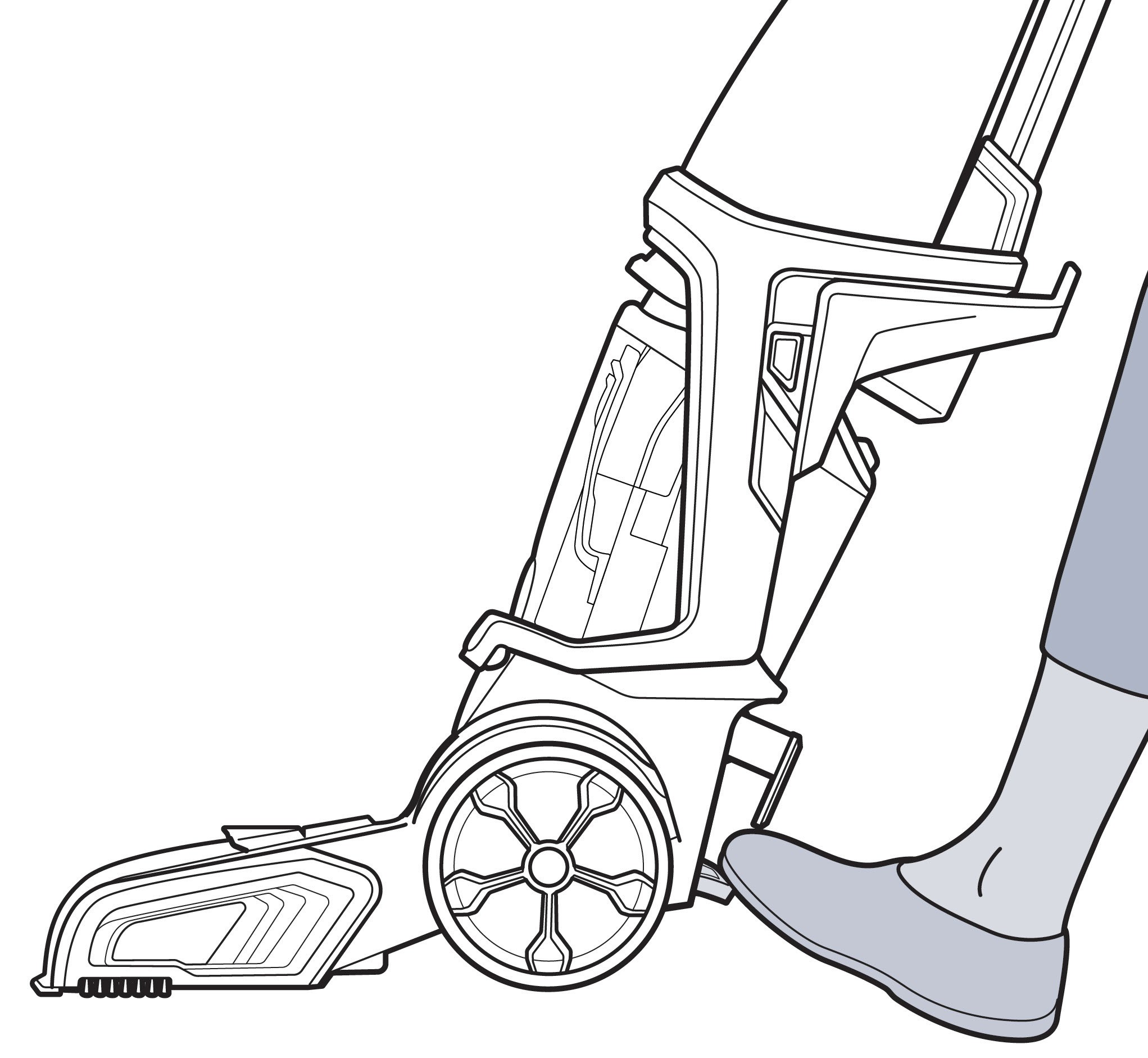 Pressing the recline pedal on a Bissell ProHeat 2X Revolution Pet Pro to prepare for carpet cleaning