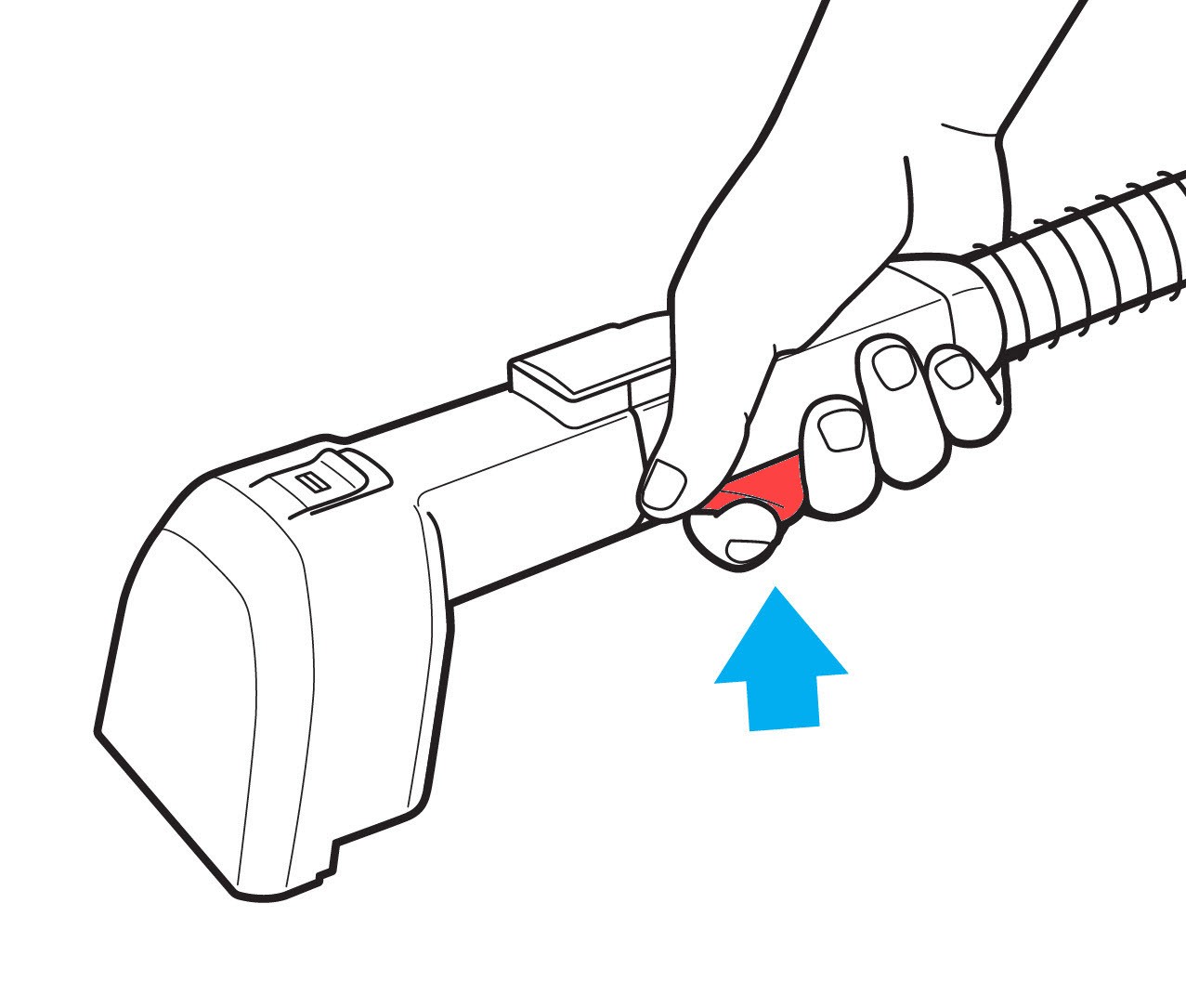 Pressing spray trigger on Bissell Little Green HydroSteam