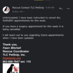 Facebook post from Dr. Weedon announcing resignations and TLC Pet Snip clinic closure