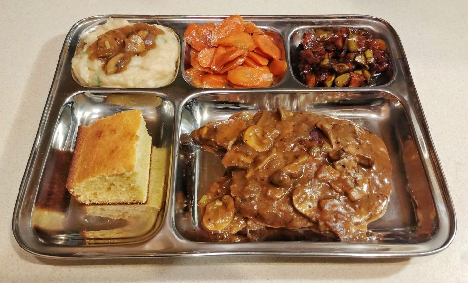 tv dinner nostalgia sailsbury seitan potatoes carrots apples cornbread peter gabriel