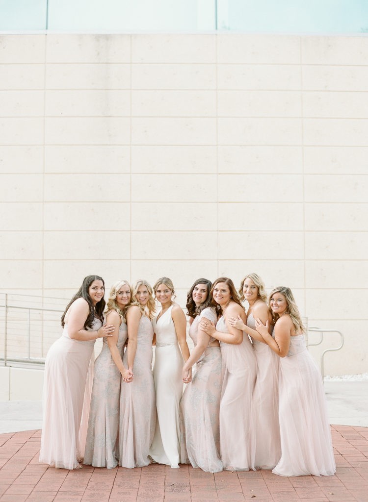Bride with bridesmaids in blush dresses at Museum of Fine Arts St Pete || The Ganeys