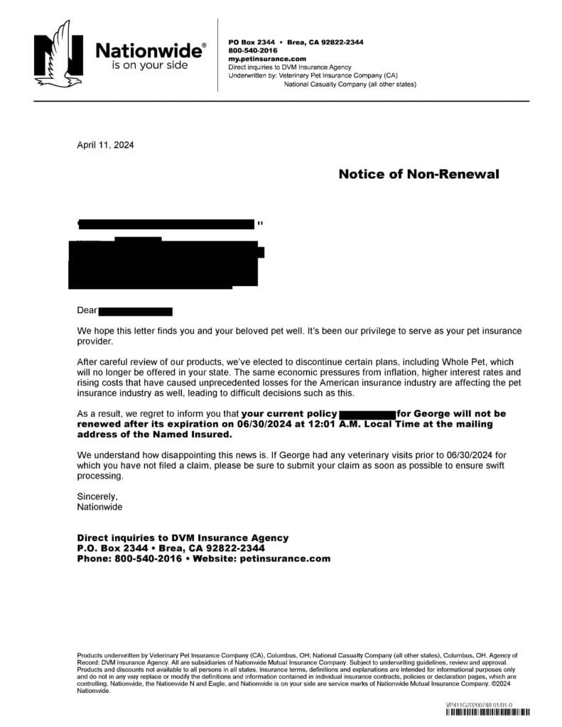 Nationwide Non-Renewal Letter