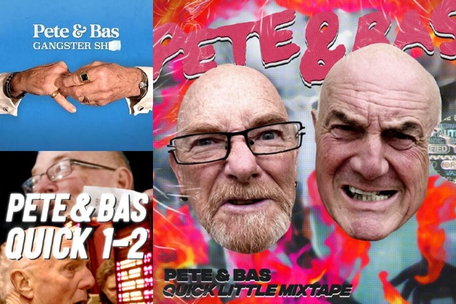 Collage of Pete &amp; Bas music covers showcasing their unique style