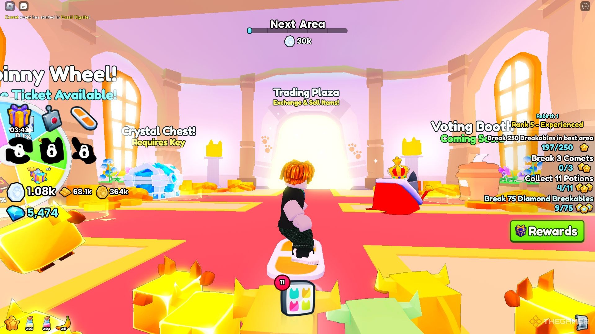 Inside the castle in Pet Simulator 99 Roblox, leading to the Trade Plaza