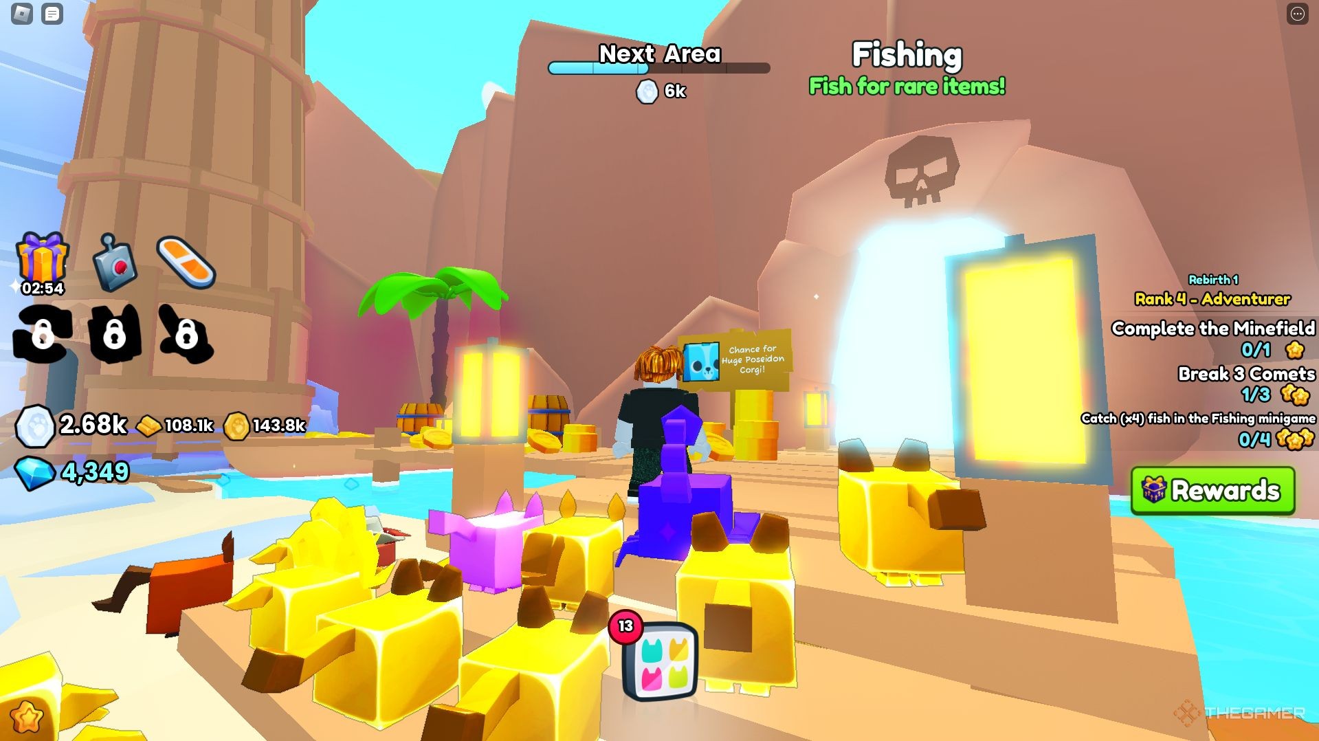 Standing at the entrance to the fishing minigame in Roblox Pet Simulator 99